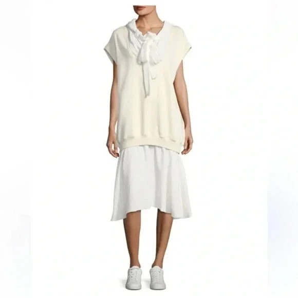 See By Chlo Hoodie Dress Beige White Layered Casual Chic Size S